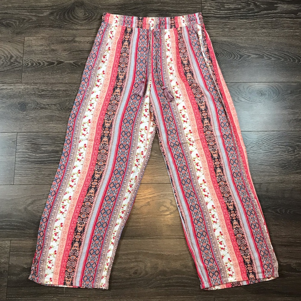 Kate & Sam Women’s Bohemian Harem Tropical Floral Wide Leg Pants Size Medium